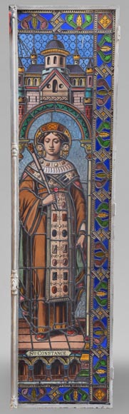 Pair of Religious stained glass depicting saints-1