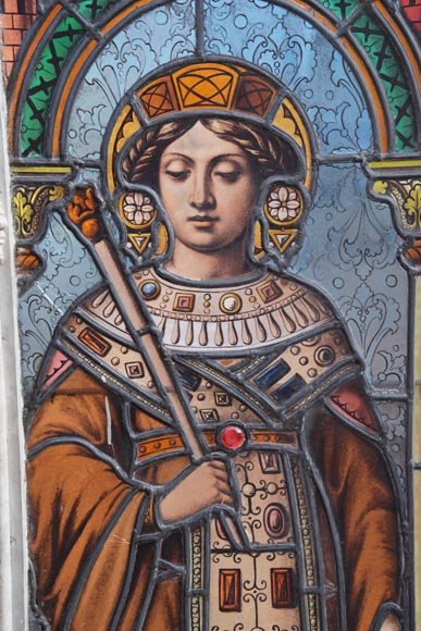 Pair of Religious stained glass depicting saints-3