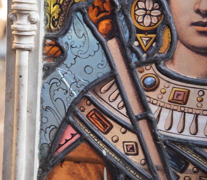 Pair of Religious stained glass depicting saints-4