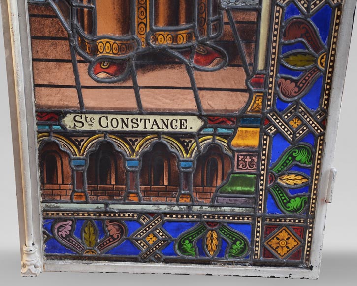Pair of Religious stained glass depicting saints-5