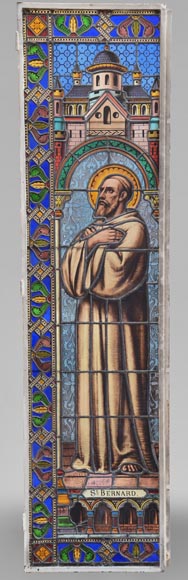 Pair of double Religious stained glass depicting saints-6