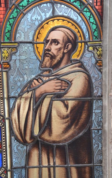Pair of Religious stained glass depicting saints-9