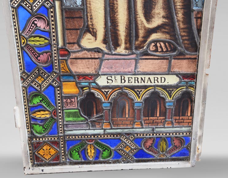 Pair of Religious stained glass depicting saints-10