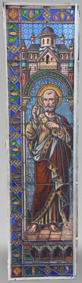 Pair of Religious stained glass depicting saints-11