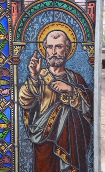 Pair of Religious stained glass depicting saints-12