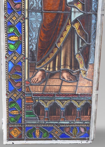 Pair of Religious stained glass depicting saints-13