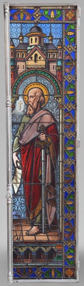 Pair of Religious stained glass depicting saints-15
