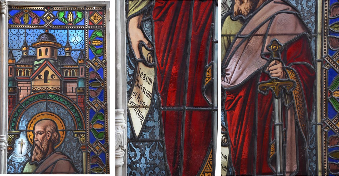 Pair of Religious stained glass depicting saints-16