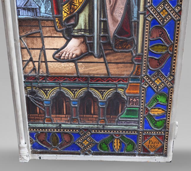 Pair of Religious stained glass depicting saints-18