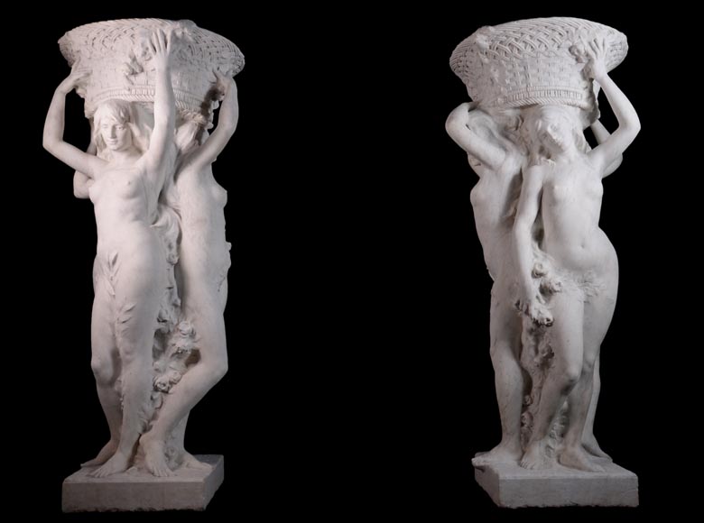 Alphonse MONCEL de PERRIN (1866-1930) - « Three Graces », Important garden sculptures in Carrara marble-0