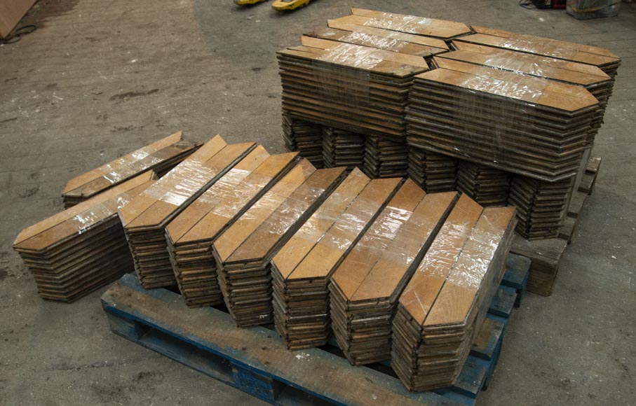 Lot of about 19 m2 of antique Point de Hongrie oak parquet flooring-1