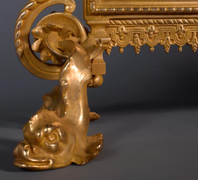 Beautiful gilt bronze firescreen with dolphins, late 19th century-6