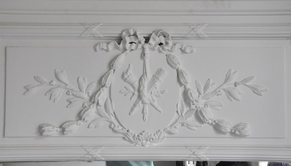 Antique Louis XVI style trumeau in painted stucco decorated with a flaming torch and quiver-1