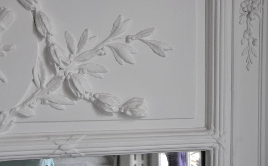 Antique Louis XVI style trumeau in painted stucco decorated with a flaming torch and quiver-3