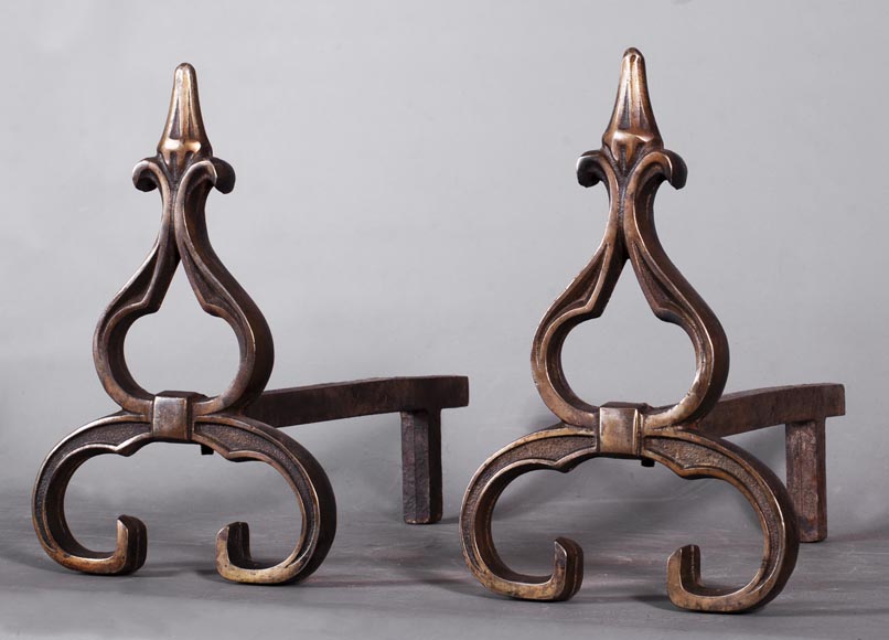 Pair of antique Neo-Gothic style andirons-1