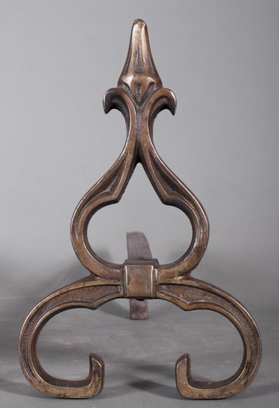 Pair of antique Neo-Gothic style andirons-3