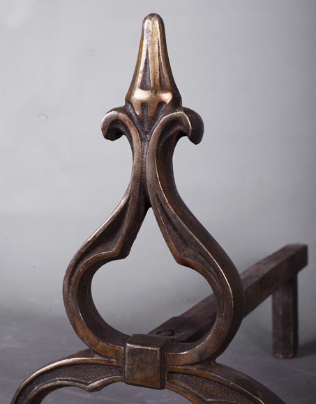 Pair of antique Neo-Gothic style andirons-5