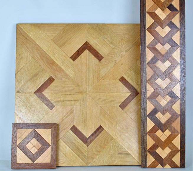 Beautiful antique oak and mahogany parquet flooring with its inlaid frieze-1