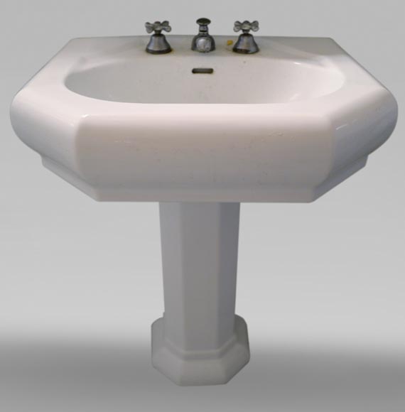 Earthenware washbasin on column -0