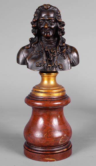 Pair of Voltaire and Rousseau busts in patinated bronze and marble-5