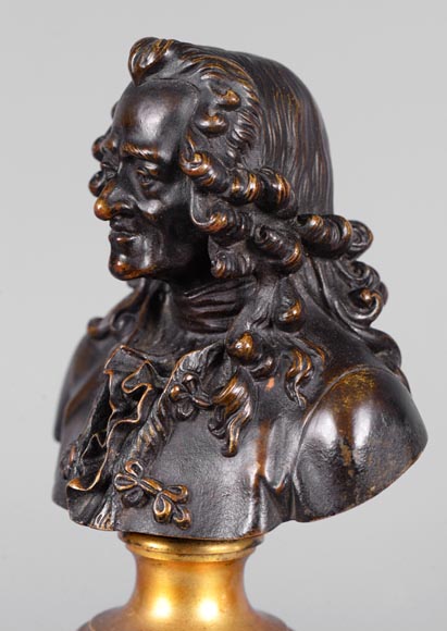 Pair of Voltaire and Rousseau busts in patinated bronze and marble-8