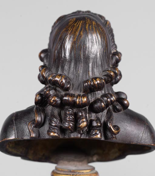 Pair of Voltaire and Rousseau busts in patinated bronze and marble-9