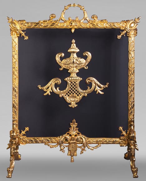 Antique Napoleon III style fire screen with vase decoration-0