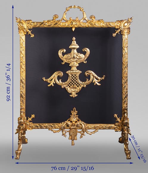 Antique Napoleon III style fire screen with vase decoration-8