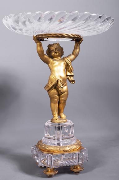 Surtout-de-table with putti in gilt bronze and Baccarat crystal-6