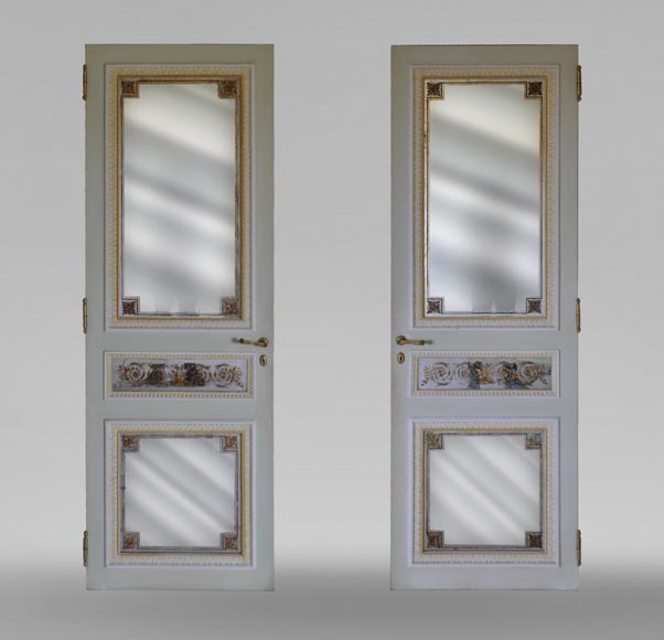  Pair of Louis XVI style wood, stucco and mirror doors, circa 1970-0
