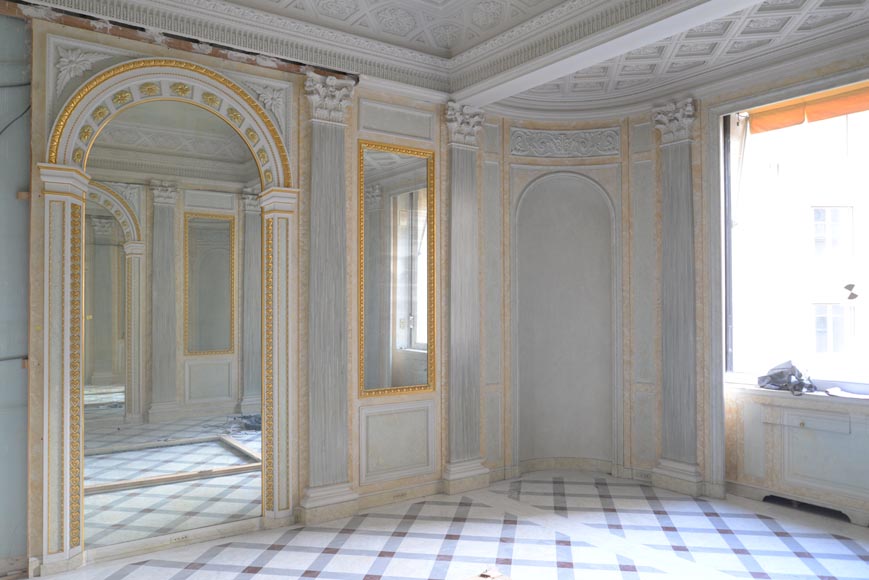 Beautiful Louis XVI style paneled room with architectural decoration inspired by the antique, late twentieth century-1