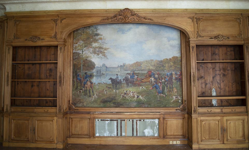 Louis XV oak paneled room with its fireplace and a canvas by Paul Tavernier-2