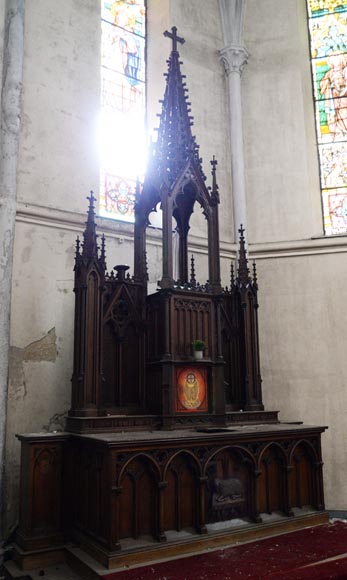 Large church altar and in Neo-Gothic style, made of oak-3