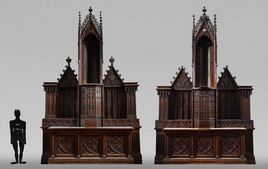 Pair of antique oak church altars-0
