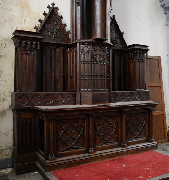 Pair of antique oak church altars-5