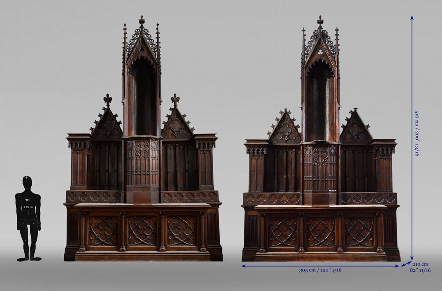 Pair of antique oak church altars-7