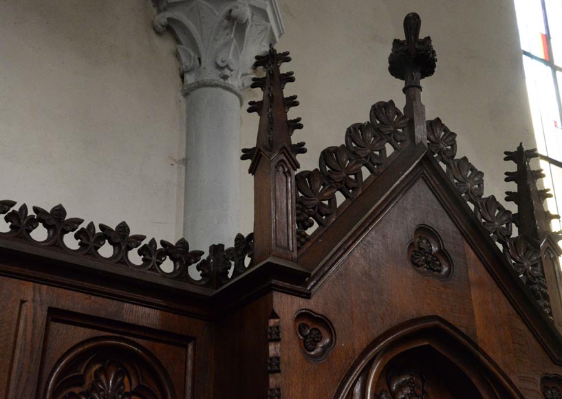 Group of four Neo-Gothic style confessionals in oak-1