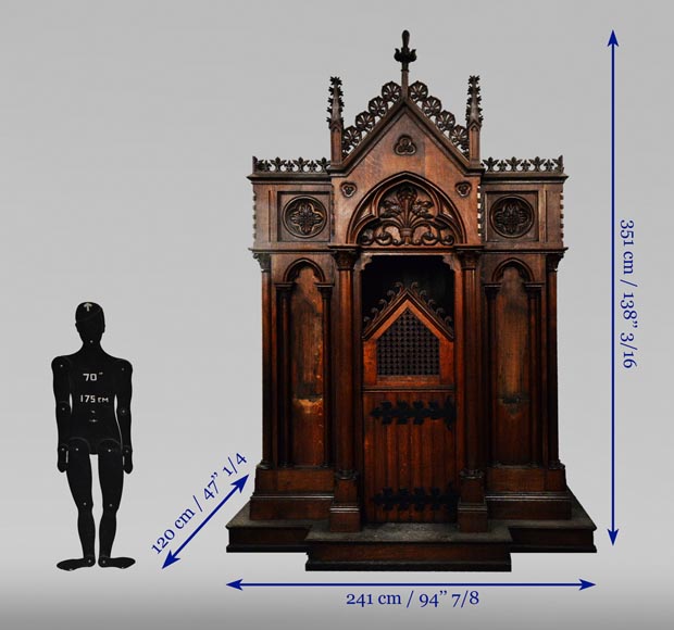 Group of four Neo-Gothic style confessionals in oak-7