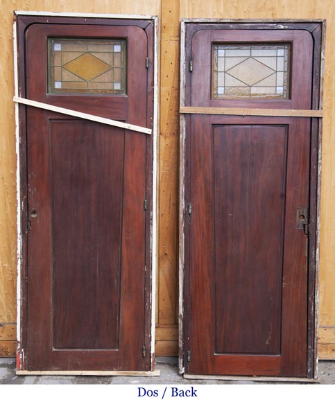 Pair of Art Deco style doors in mahogany, openworked with stained glass, probably from a boat cabin-9