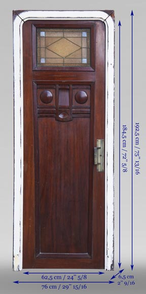 Pair of Art Deco style doors in mahogany, openworked with stained glass, probably from a boat cabin-10