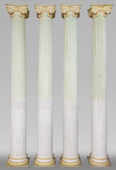 Set of four Ionic columns in painted plaster-0
