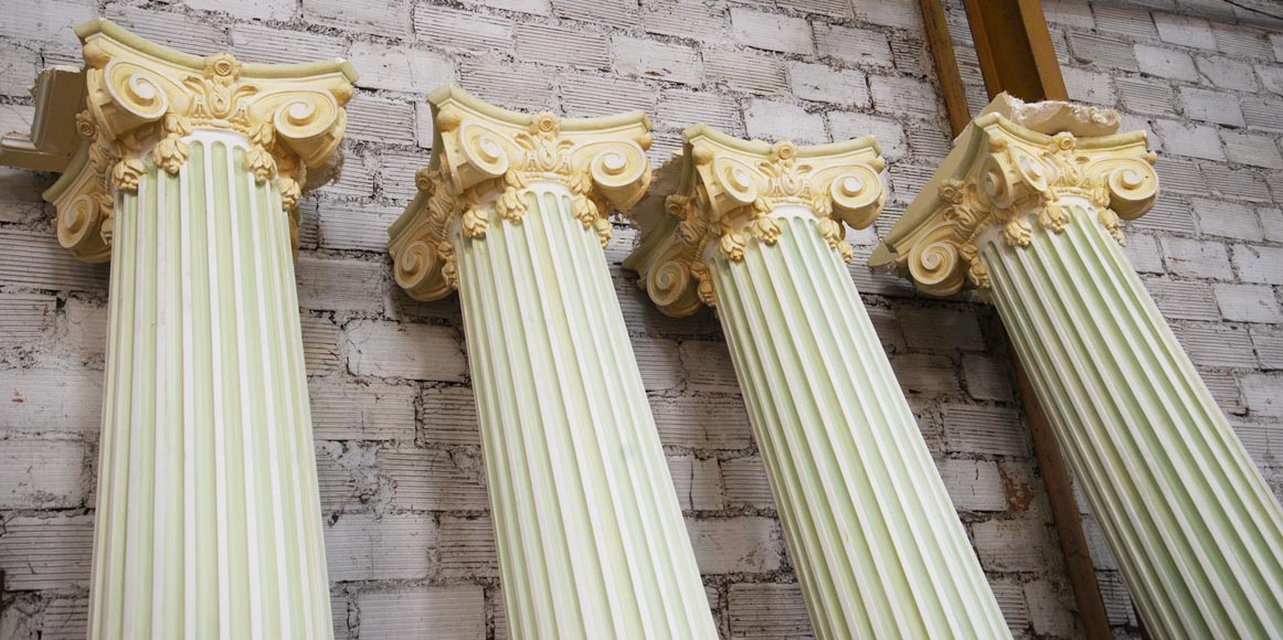 Set of four Ionic columns in painted plaster-2