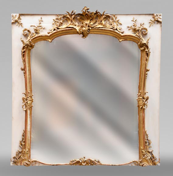 Very rich Louis XV style overmantel in wood and gilt stucco-0