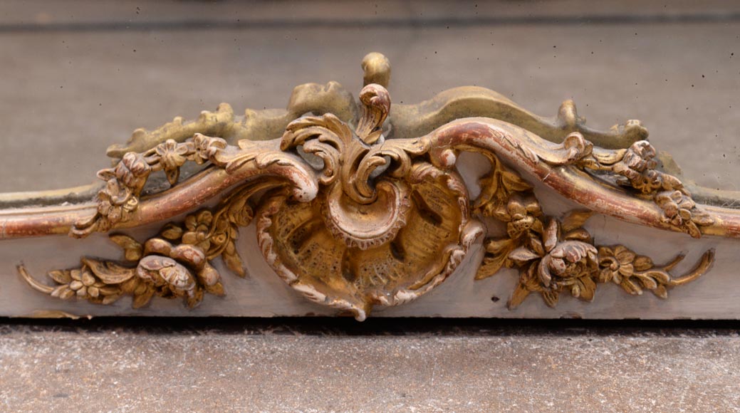 Very rich Louis XV style overmantel in wood and gilt stucco-6