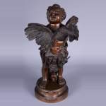 Adriano CECIONI (1836-1886) - The Child with the Rooster, bronze subject with brown patina