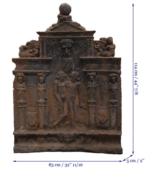 Important fireback with the coat of arms of Germain du val-10