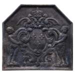 20th century fireback with French coat of arms and putti