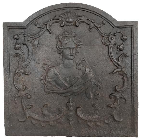 Cast iron fireback with a woman bust, 18th century-0