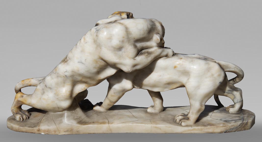 Group in carved veined alabaster representing two panthers-6