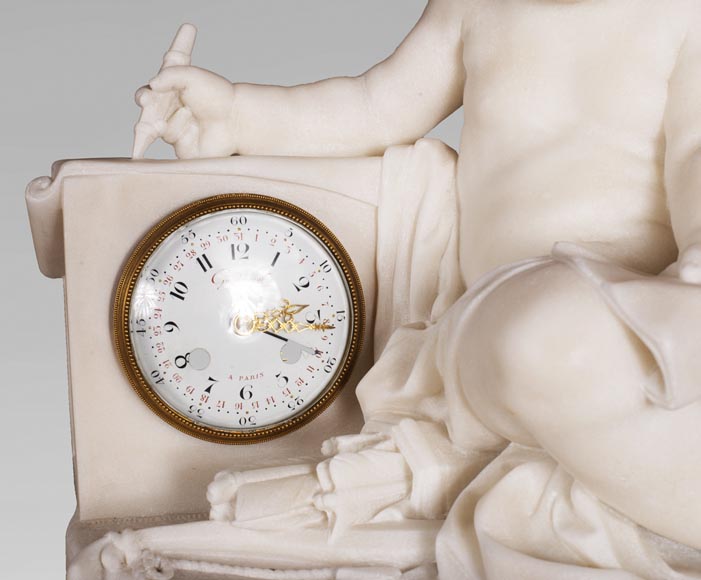 Pendulum from a model by Jean Baptiste Pigalle in Carrara marble from the end of the 19th century-6